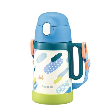 【孔雀Peacock】490ML 兒童不鏽鋼保溫杯水壺 直飲+吸管兩用-藍