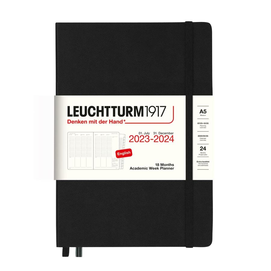 LEUCHTTURM1917 Academic Week Planner 18-month Hardcover Medium A5, Jun. 2023 Dec. 2024, English, Hardcover, Black[並行輸入品]