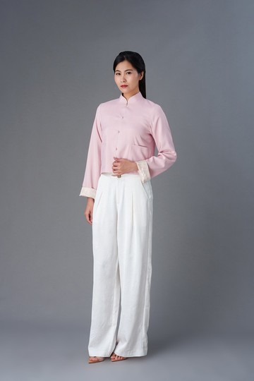 短款亞麻唐裝外套 (粉紅色/ 香檳色) |香港設計