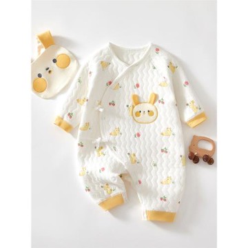 新生嬰兒衣服春秋連體衣初生滿月寶寶和尚服夾棉保暖兔子哈衣爬服