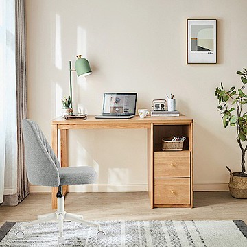 林氏木業北歐附抽屜櫃書桌 JU3V+電腦椅 BY003-原木色 (H014338529)