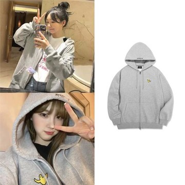 韓國  徐夢潔jie同款 小飛人刺繡字母雙拉鏈連帽男女衛衣外套