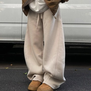 冬季新款鬆緊高腰壓褶休閒垂墜感長褲男韓版潮流軟糯寬褲男