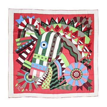 Hermes 愛馬仕 Cheval de Fete 140花飾緞帶喀什米爾與真絲混紡方巾(深粉/綠/黃)_廠商直送