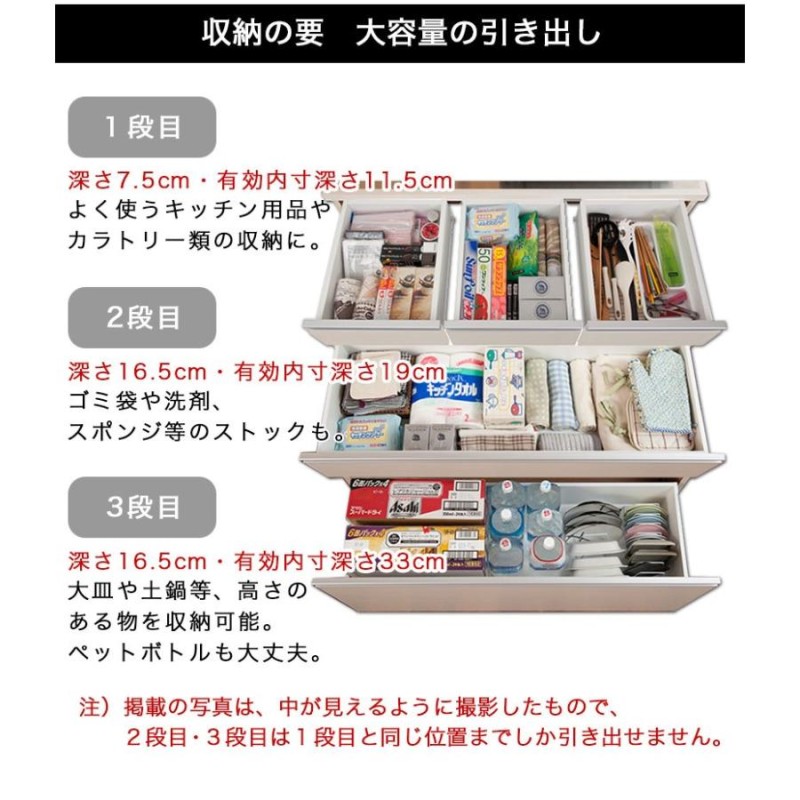 キッチンカウンター ステンレス天板 幅110 上段引出3杯タイプ 木目調