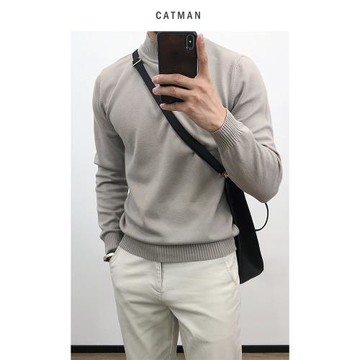 春秋薄款半高領男毛衣韓版修身純色圓領打底衫男生內搭針織衫上衣