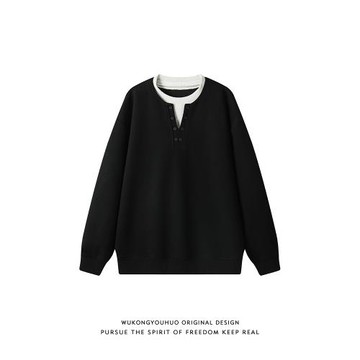 悟空有貨美式復古假兩件拼接圓領衛衣男女秋季寬松設計感套頭上衣