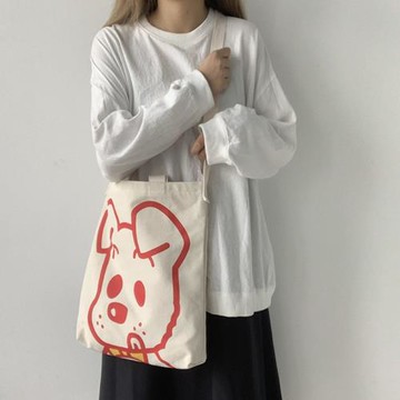 帆布包女斜挎單肩手拎包日系托特百搭大容量卡通大學生上課帆布袋