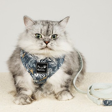 棉質親膚/環繞設計/不易掙脫 | 貓胸背-藍色樹葉 Pawsholic爪迷