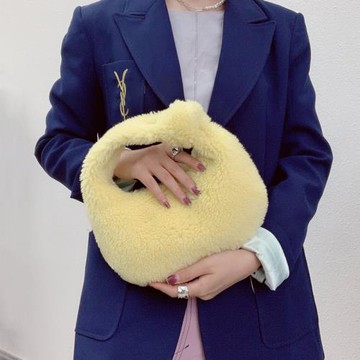 小紅書同款秋冬新款B家打結羊毛毛手拿包毛絨貓咪腋下小雞包包女