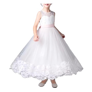 愛貝比 女童禮服 拼接刺繡蕾絲緞帶長裙 170 粉色 宴會表演及地長裙  170碼