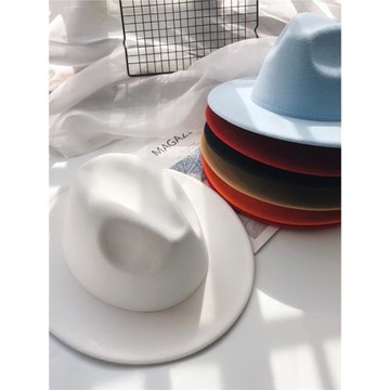 秋冬季新款毛呢禮帽男女士情侶帽子大檐直邊帽子時尚百搭爵士帽