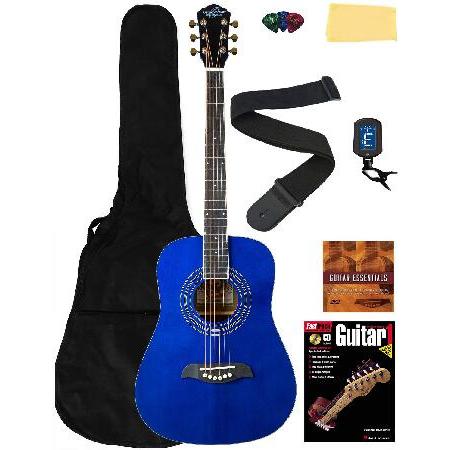 Oscar Schmidt OG5 4-Size Kids Acoustic Guitar Blue Learn-to-Play Bundle with Gig Bag, Tuner, Strap, Picks, Instructional Book DVD, and Polishing C