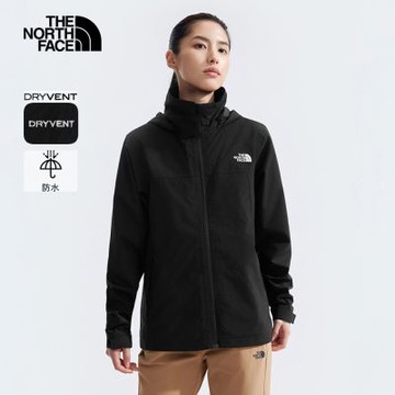 The North Face 官方旗艦 北面女款黑色防水透氣可調節收納連帽衝鋒衣｜88FY4H0