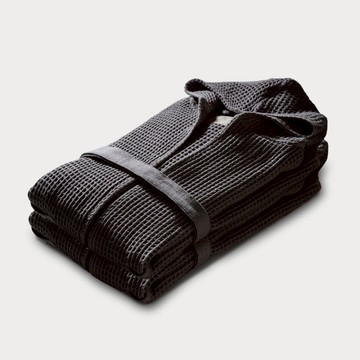 純棉鬆餅格浴袍 碳灰 S