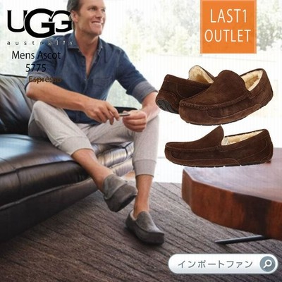 ラスト1点 アウトレット価格 UGG アグ メンズ ASCOT アスコット スエード シープスキン モカシン カジュアルシューズ 5775 エスプレッソ US8 26cm 即納 ギフト…