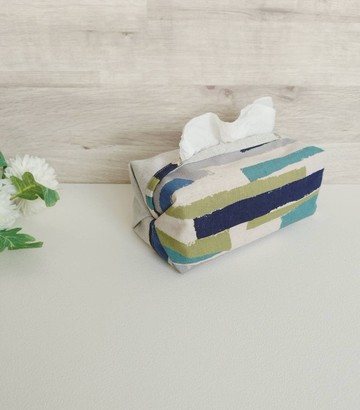 【ITS/雙緹衛生紙套】手繪風多彩條紋 藍 日本布 可加購掛繩!