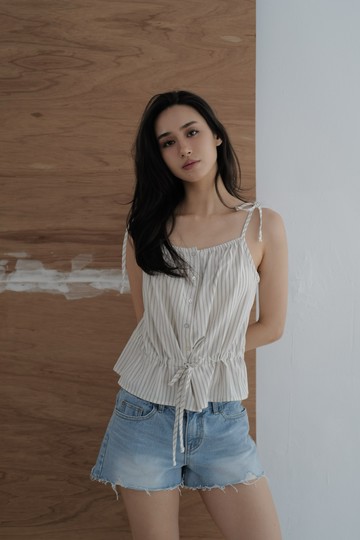 雙色甜美抽繩條紋背心