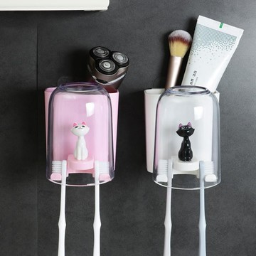 牙刷架衛生間掛牙膏牙刷架置物架吸壁式可愛洗漱口杯套裝