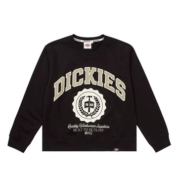 Dickies女款黑色胸前大尺寸印花舒適柔軟長袖休閒大學T|DK0A868PBLK