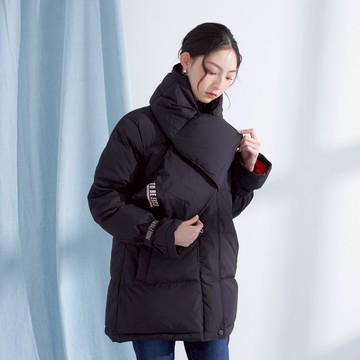 【ERSS】 女裝 羽絨外套 羽絨外套女 保暖外套 羽絨服 圍巾 黑色【K10128】