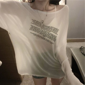 薄款性感透視衫上衣女夏季新款前後兩穿寬鬆防曬長袖T恤罩衫大氣韓版百搭綁帶薄款罩衫 防曬衣長袖罩衫 空調寬松上衣