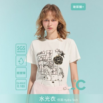 【追加到貨】SO NICE【水光衣系列】小香風山茶花獨角獸印花保濕涼感玻尿酸上衣