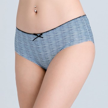 橫條遠紅外線抑菌無痕中腰內褲(蔚晴藍 女M-2XL)