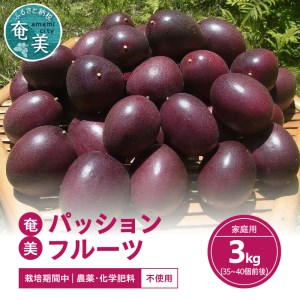 農薬・化学肥料不使用　奄美パッションフルーツ家庭用3kg（35個前後） パッションフルーツ 奄美産 家庭用 3kg 35個～40個前後 栽培期間中農薬・化学肥料不使用 鹿児島 奄美大島 果物 ビタミン 葉酸 トロピカルフルーツ 農家直送