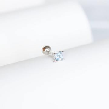 藍托帕石925純銀方塊轉珠耳環