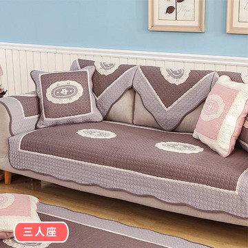 【BonBon naturel】圓舞曲蕾絲純棉拼布止滑墊-三人坐墊(70x180cm)