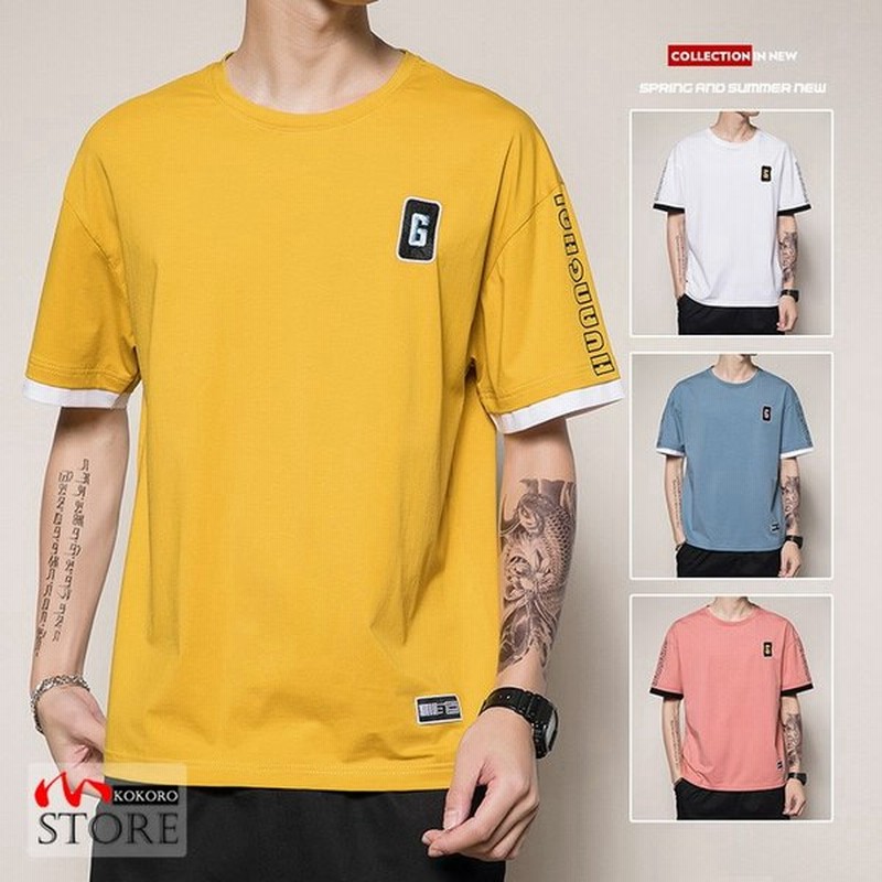 ロゴt メンズ アメカジtシャツ 刺繍 トップス カットソー 綿t 100 コットン Tシャツ クルーネック 半袖 細身 21 夏 新作 通販 Lineポイント最大get Lineショッピング