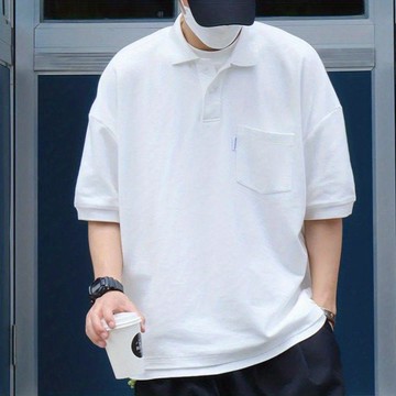【痞帥男裝】夏季簡約短袖 潮牌寬鬆T恤 純色POLO 翻領短袖T恤 日系POLO衫男 簡約寬鬆百搭 港風痞帥POLOT恤