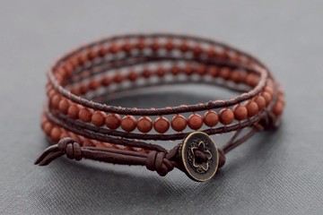 皮革手鐲Stone Goldstone雙人男孩女孩街頭時尚