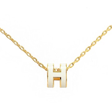 HERMES MINI POPH 經典鏤空橢圓H飾鎖骨項鍊(金/白)