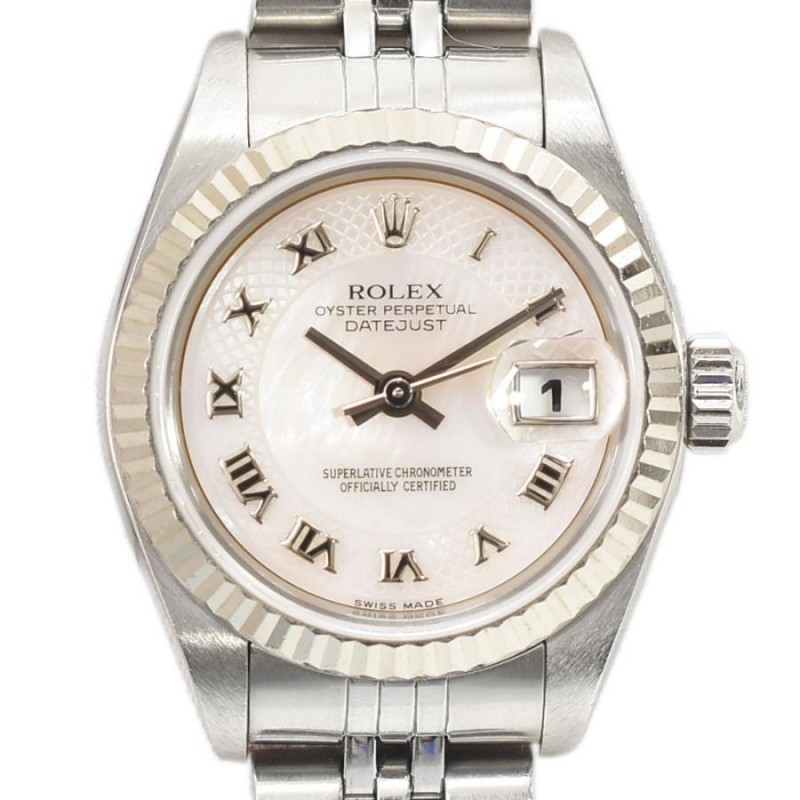 ロレックス ROLEX オイスターパーペチュアル デイトジャスト ピンクシェル文字盤 レディースウォッチ ローマン SS×K18WG AT 79174  レディース 中古 送料無料 | LINEブランドカタログ