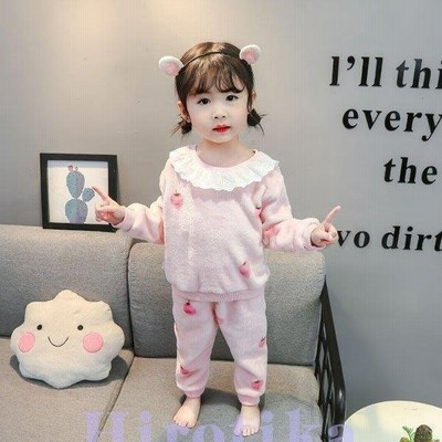 パジャマフランネル女の子ベビーパジャマ上下セット防寒可愛いキッズルームウェア長袖長ズボンいちご柄ピンク部屋着スウィート大人気80 1 通販 Lineポイント最大get Lineショッピング