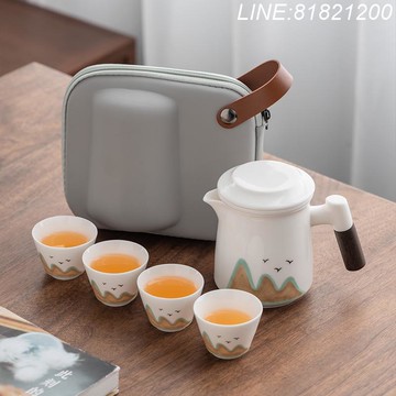 羊脂玉茶具 白瓷茶具 免運/開票 公司貨 羊脂玉瓷旅行茶具一壺四杯便攜套裝送父親領導企業年會客戶伴手禮 快速出貨