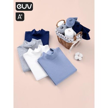 euv 兒童半高領秋衣套裝女童純棉保暖內衣男童棉毛衫中領秋衣秋褲