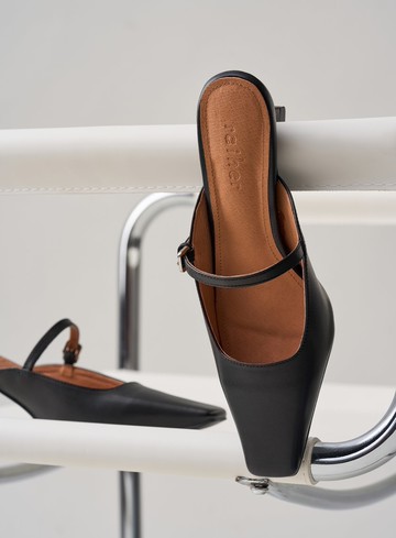 優雅細帶真皮穆勒跟鞋