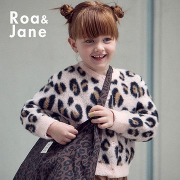 韓國專櫃 RoanJane 毛絨粉紅豹紋開扣針織外套