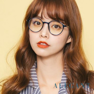 【ALEGANT】韓星時尚網紅復古水手藍TR90輕量圓框金屬鏡腳UV400濾藍光眼鏡