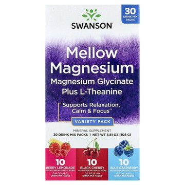 Swanson Vitamins, Mellow Magnesium Drink Mix, Variety Pack, 30 Stick Packs