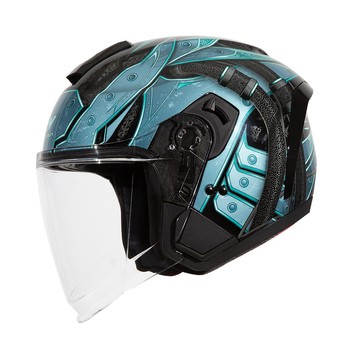 LALUNA 安全帽 IO-ONE 戰神 黑暮藍 半罩 3/4罩 通風 內藏墨鏡 雙層鏡 磁吸扣設計 安全帽