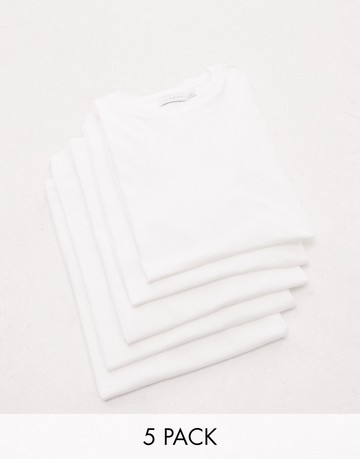 Topman 5 pack classic fit t-shirt in white-Multi
