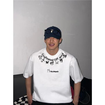 HIP潮牌字母印花短袖T恤男女重磅純棉寬松oversize休閑體恤衫上衣