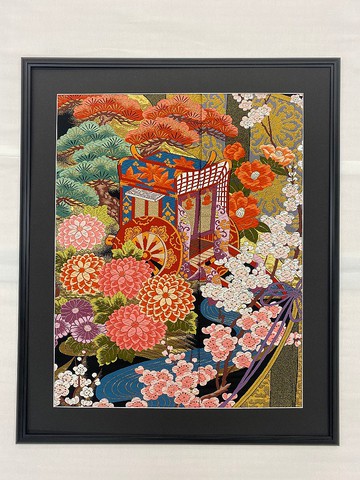產品編號 114 刺繡和服、日式和風式室內裝飾、皇家馬車、流水圖案、禮物、結婚禮物、喬遷禮物、長壽禮物、幸運符、相框內飾
