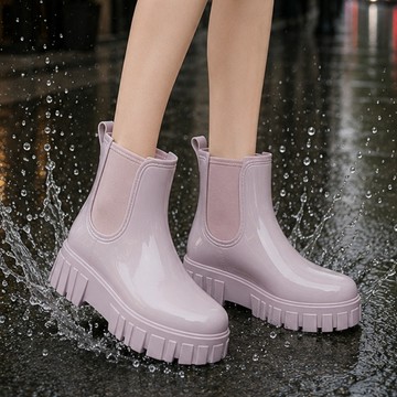 【白鳥麗子】【36-41全尺碼】雨靴 甜美糖果色漆皮切爾西厚底防水鞋 店長推薦