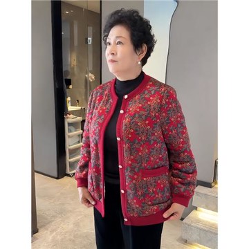 奶奶秋冬加絨新款外套中老年加厚開衫老太太保暖上衣衣服
