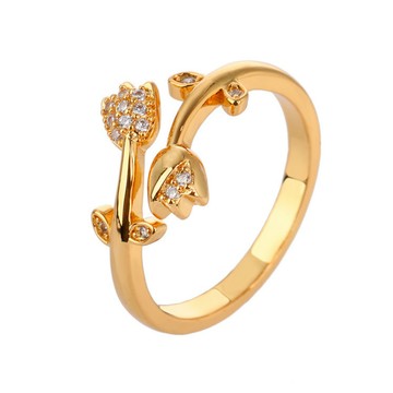 隔日到貨 鬱金香 小清新 戒指 莫桑鑽 可調式戒圍 不退色A126